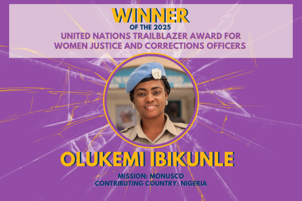 Une infographie mettant en vedette le casque bleu Olukemi Ibikunle.