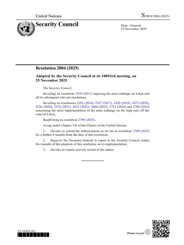 Screenshot of Security Council Resolution 2804 (2025) 